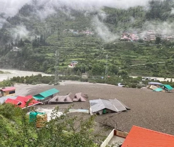 houses are partially buried by a mudslide amid flash floods in dharali uttarakhand india august 5 2025 photo reuters