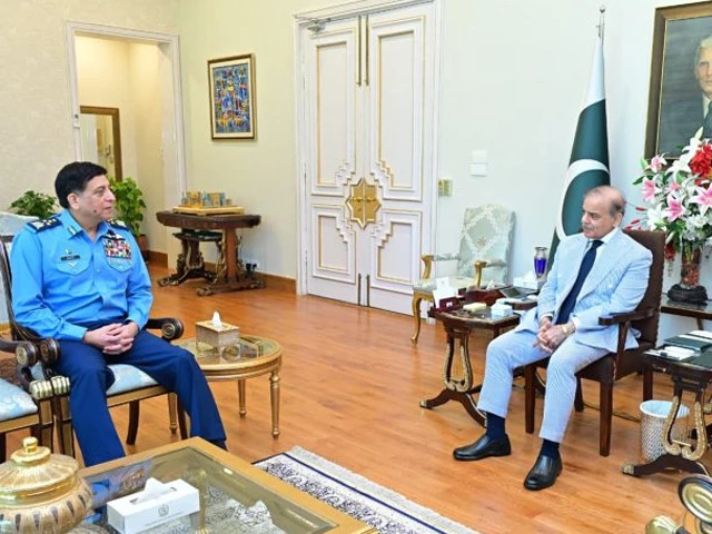 pm shehbaz in meeting with air chief marshal zaheer ahmad babar sidhu in islamabad on august 26 photo app