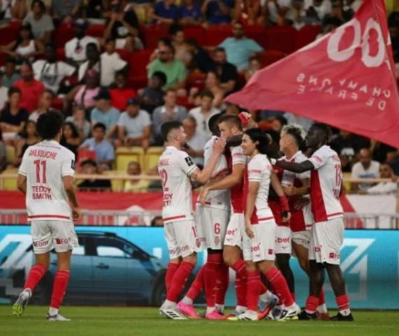 monaco players celebrate eric dier s c goal against le havre at the louis ii stadium