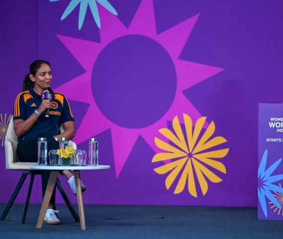 india s harmanpreet kaur speaks at an event to mark 50 day countdown to women s cricket world cup photo afp