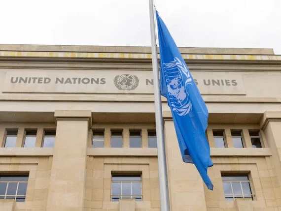 the united nations flag flies at half mast at the european headquarters in geneva switzerland november 13 2023 photo reuters