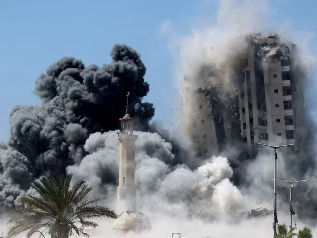 smoke rises as the 15 storey mushtaha tower collapses after being hit by an israeli air strike in gaza city september 5 2025 photo reuters