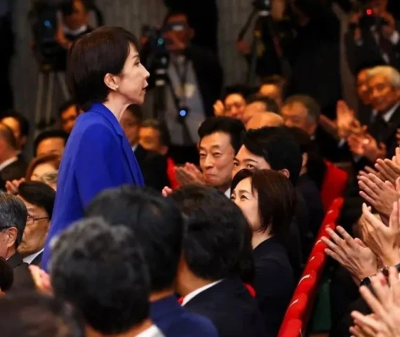 newly elected liberal democratic party ldp leader sanae takaichi reacts as she receives an applause from gathered lawmakers on the day of the ldp leadership election in tokyo japan october 4 2025 photo reuters
