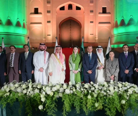 chief minister punjab maryam nawaz poses for a group photograph with members of the saudi delegation during a dinner hosted in their honour at the historic lahore fort on saturday evening photo x