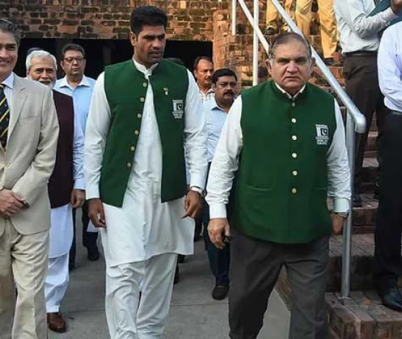 ace javelin thrower arshad nadeem second from left and his coach salman iqbal butt second from right visit aitchison college lahore photo arshad nadeem instagram
