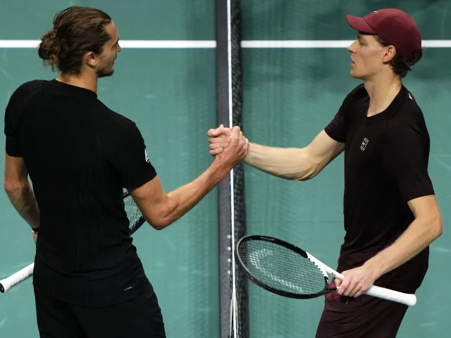 jannik sinner shakes hands with alexander zverev l after winning the paris atp masters 1000 semifinal photo afp