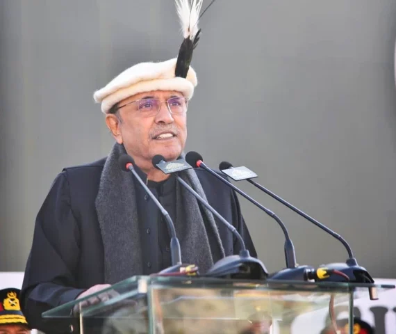 president asif ali zardari addresses the central ceremony marking the 78th independence day of gilgit baltistan photo pid